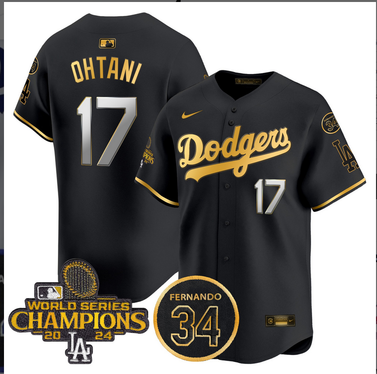 Men MLB Los Angeles Dodgers #17 Ohtani black 2024 World Series Champions Patch Limited Jersey